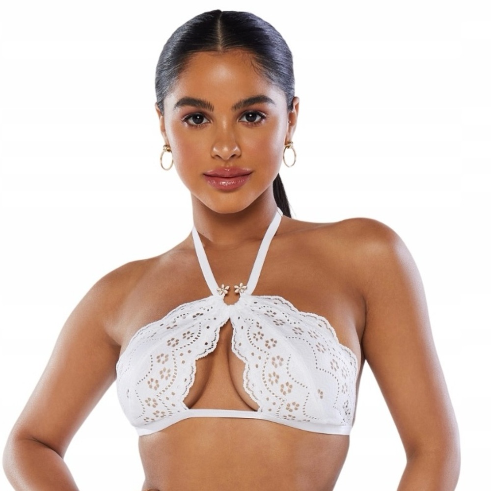 Savage X Fenty Bombshell Broderie Lace Halter Bralette (White)
